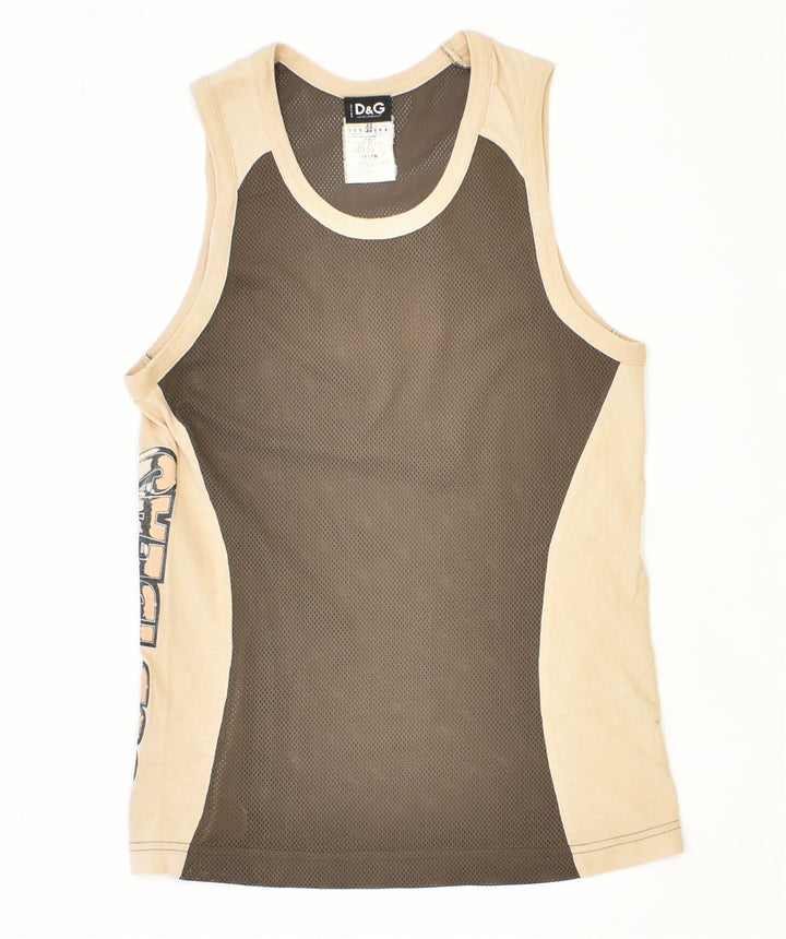 DOLCE & GABBANA Womens Slim Fit Vest Top IT 46 Large Khaki Polyester