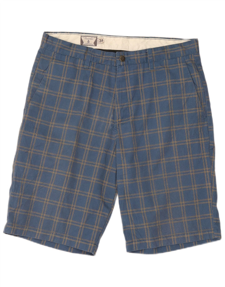 Volcom Mens Chino Shorts W34 Large Blue Check Polyester