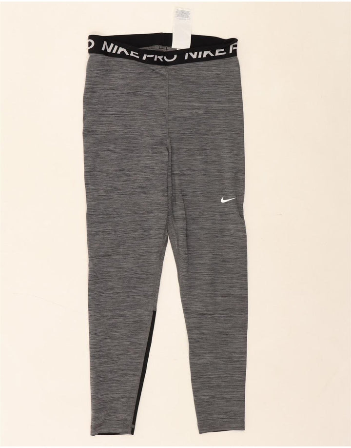 NIKE Womens Dri Fit Graphic Leggings UK 12 Medium Grey Colourblock Vintage Nike and Second-Hand Nike from Messina Hembry 