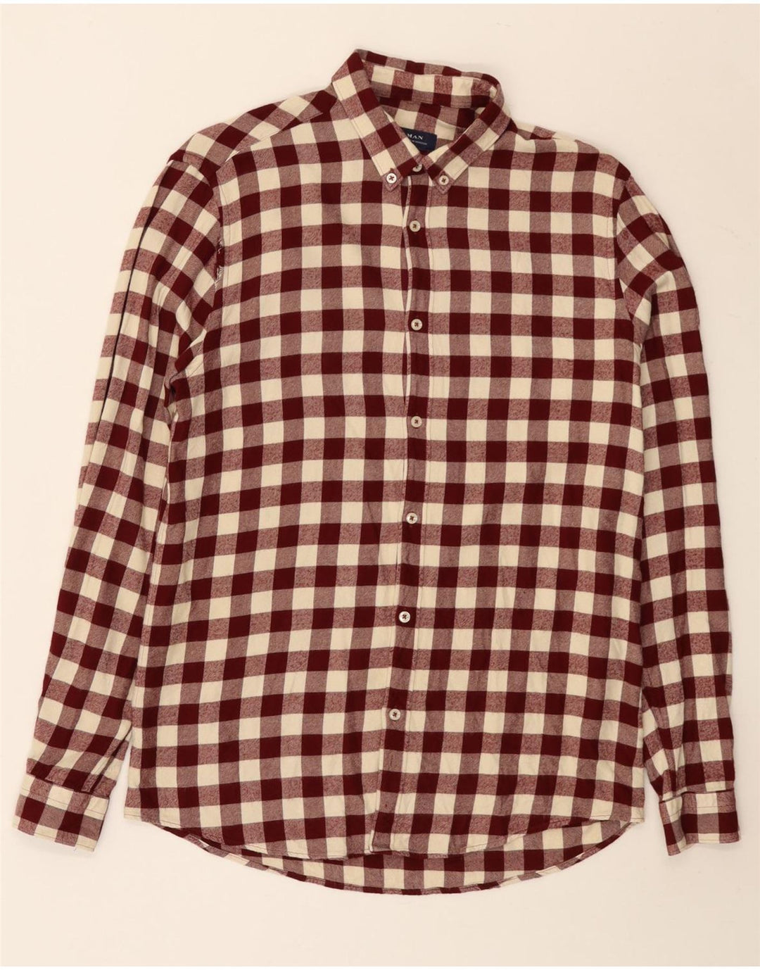 Zara Chemise en flanelle coupe décontractée pour hommes à carreaux bordeaux moyen