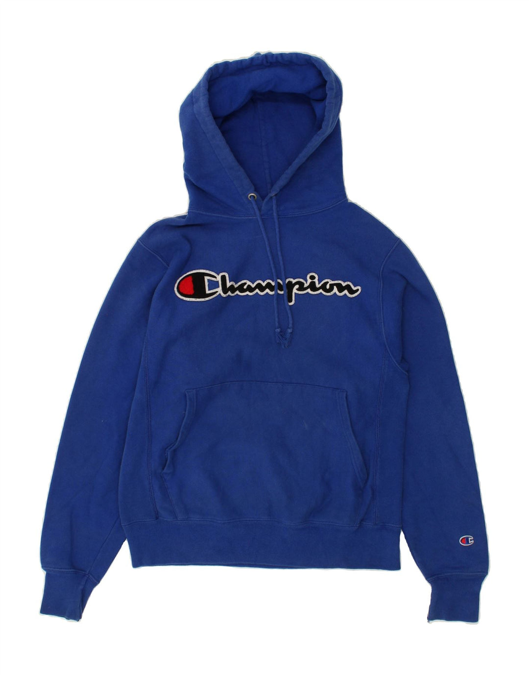 CHAMPION Mens Graphic Hoodie Jumper Small Blue Vintage Champion and Second-Hand Champion from Messina Hembry 