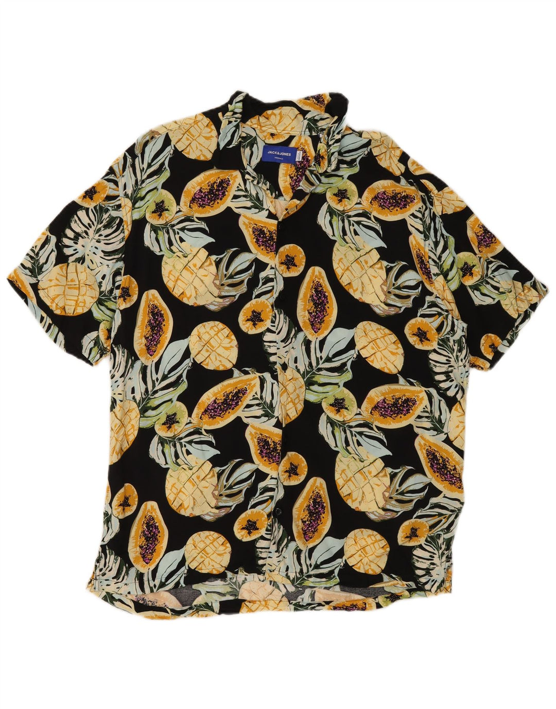 Jack & Jones Mens Short Sleeve Shirt Medium Black Floral Viscose