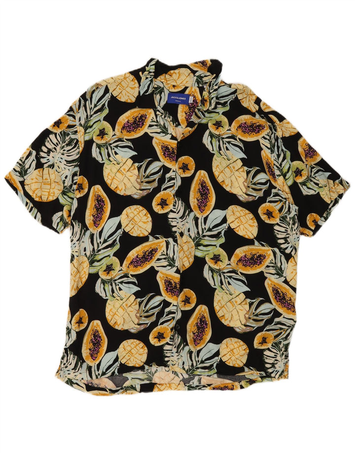 Jack & Jones Mens Short Sleeve Shirt Medium Black Floral Viscose