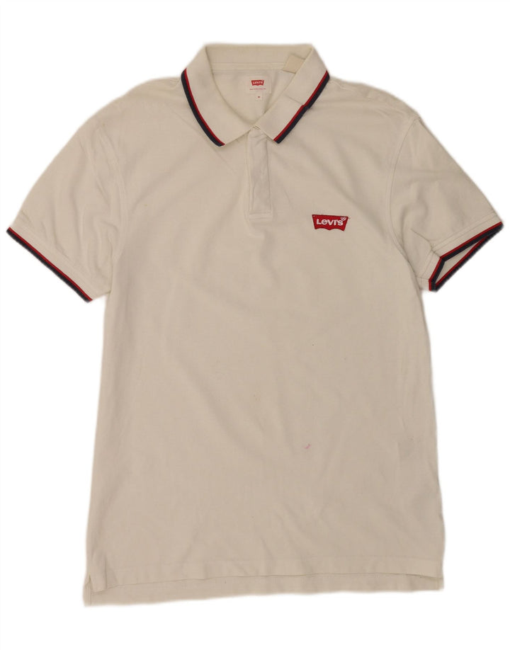 Levi's Mens Polo Shirt Medium White Striped Cotton
