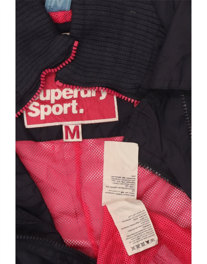 Superdry Womens Double Breasted Rain Jacket UK 12 Medium Navy Blue Nylon