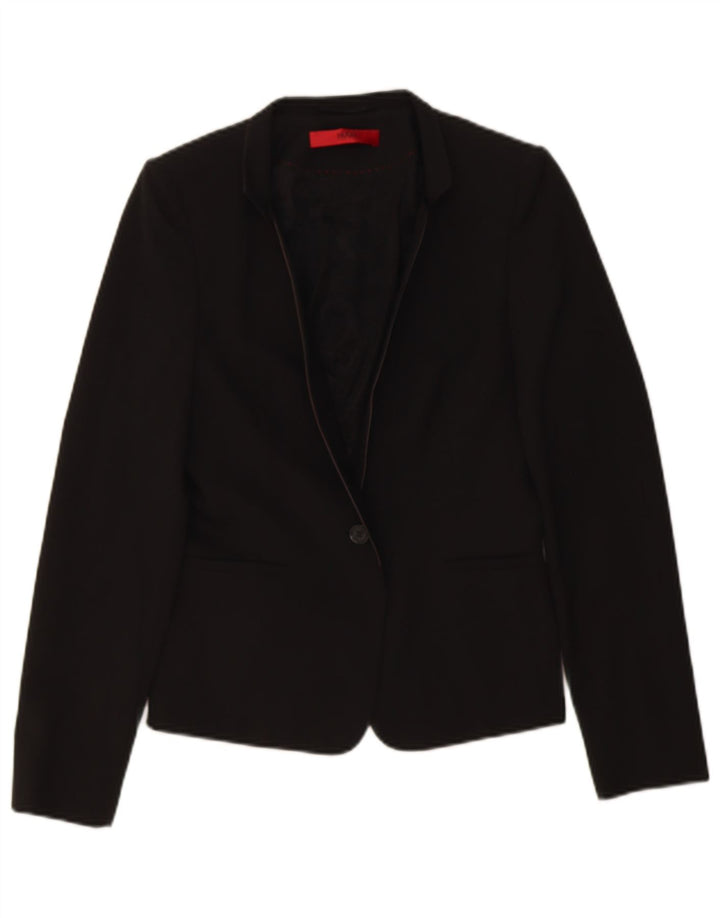 HUGO BOSS Womens 1 Button Blazer Jacket UK 6 XS Black Cotton