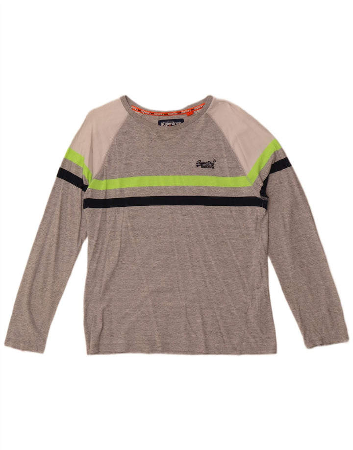 Top da uomo Superdry a maniche lunghe in cotone color block grigio medio