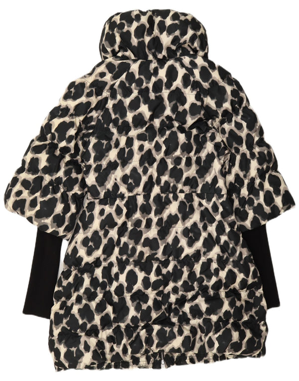 Karen Millen Damen Wattierter Mantel UK 12 Mittelschwarzes Polyester mit Tiermuster