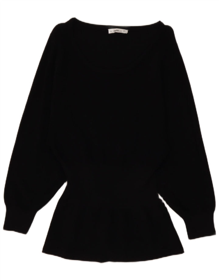 Zara Womens Top Long Sleeve UK 14 Large Black Viscose