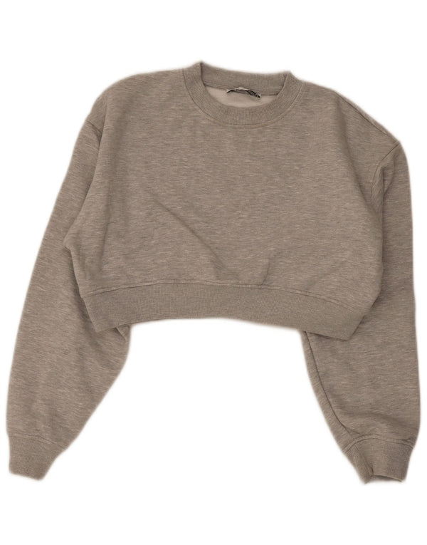 Zara Womens Crop Sweatshirt Jumper UK 14 Gris Moyen Polyester