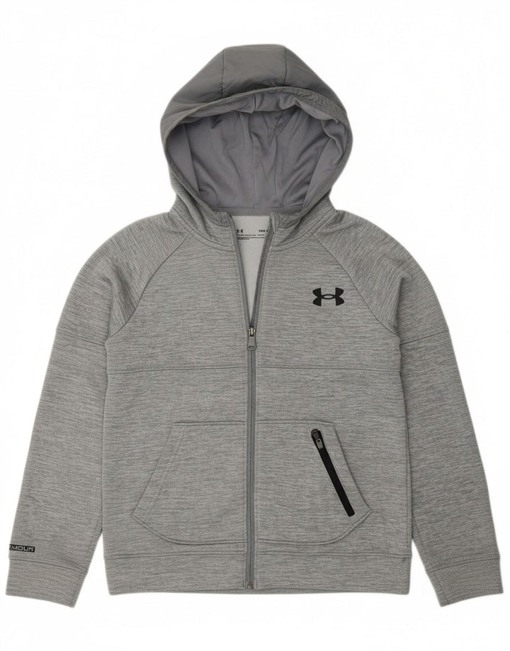 UNDER ARMOUR Boys Zip Hoodie Sweater 9-10 Years Medium Grey Polyester