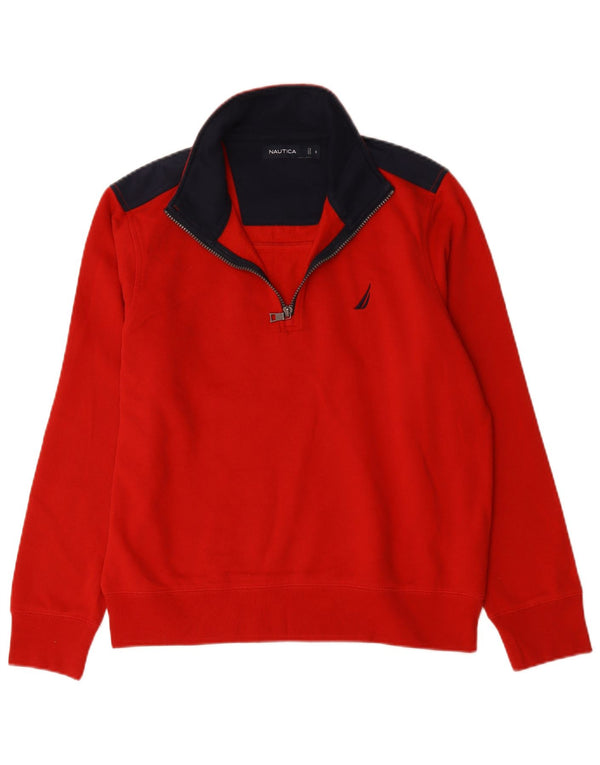 Nautica Sweat-shirt à col zippé pour homme Petit coton color block rouge
