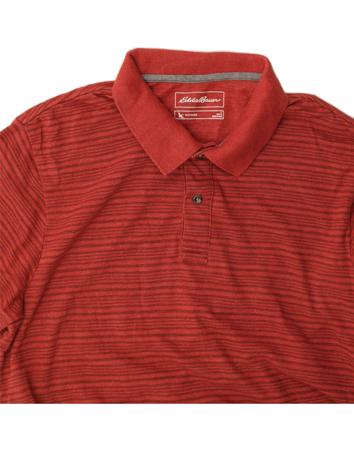 EDDIE BAUER Mens Polo Shirt Large Red Striped Cotton Vintage Eddie Bauer and Second-Hand Eddie Bauer from Messina Hembry 