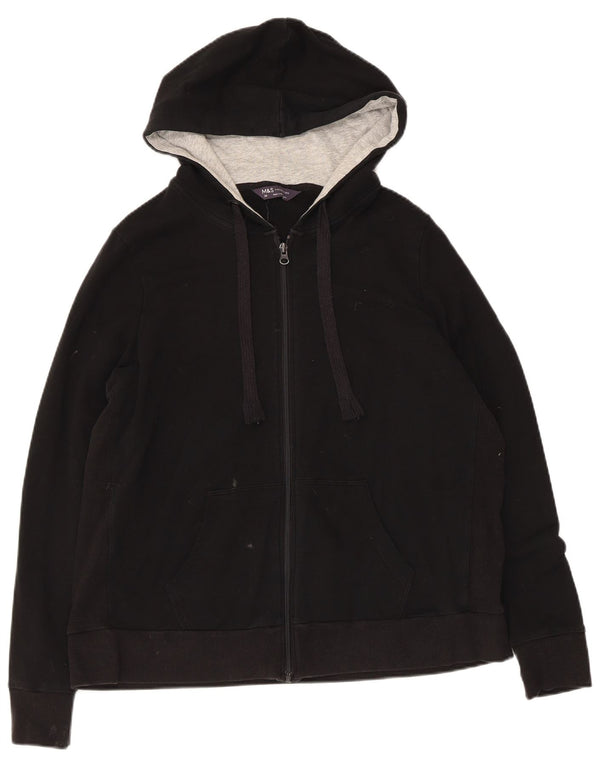 Marks & Spencer Womens Zip Hoodie Sweater UK 20 2XL Black Cotton