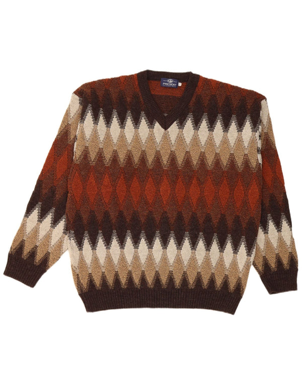 Vintage Boys Crew Neck Jumper Sweater 13-14 Years Brown Argyle/Diamond