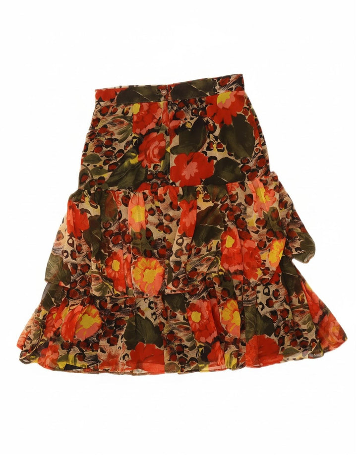 VINTAGE Womens Tiered Skirt W28 Medium Multicoloured Floral Polyester Vintage Vintage and Second-Hand Vintage from Messina Hembry 