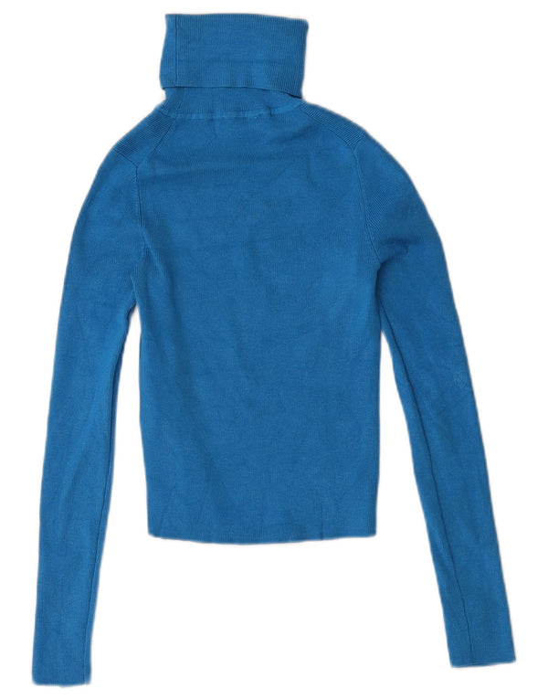 Zara Womens Crop Roll Neck Top Long Sleeve UK 8 Small Blue Viscose