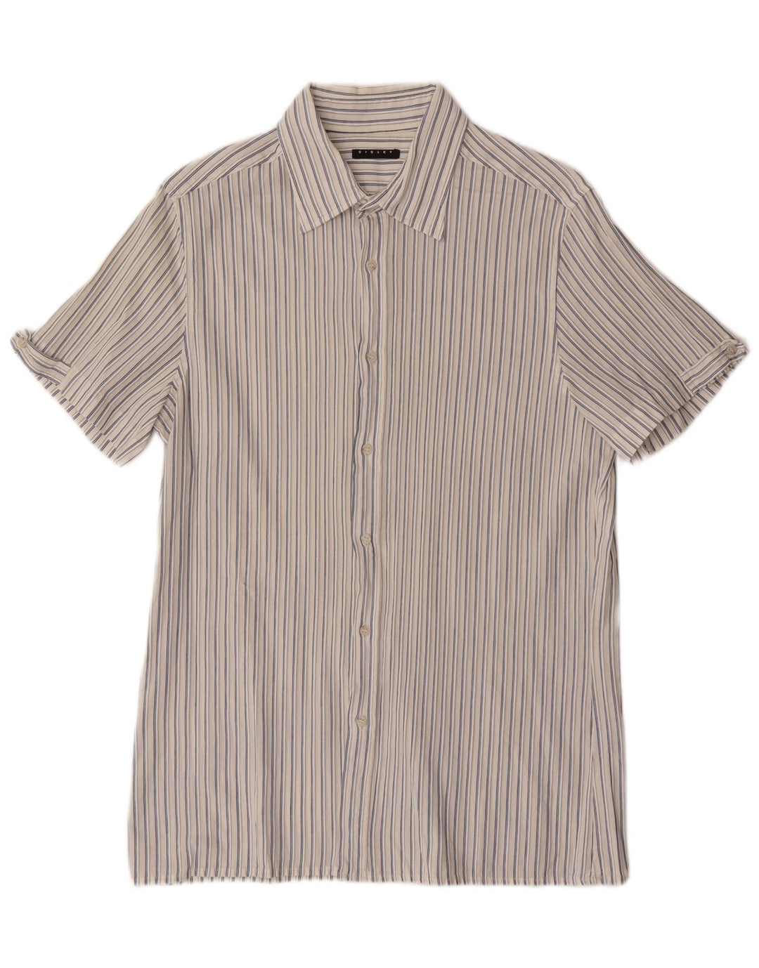 Sisley Mens Short Sleeve Shirt Medium Off White Pinstripe