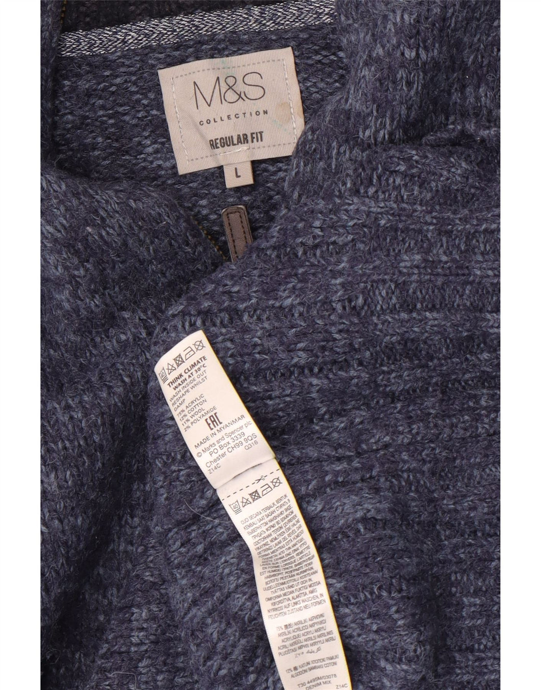 Marks & Spencer Herre Regular Fit Zip Neck trøje Sweater Large Blue Flecked