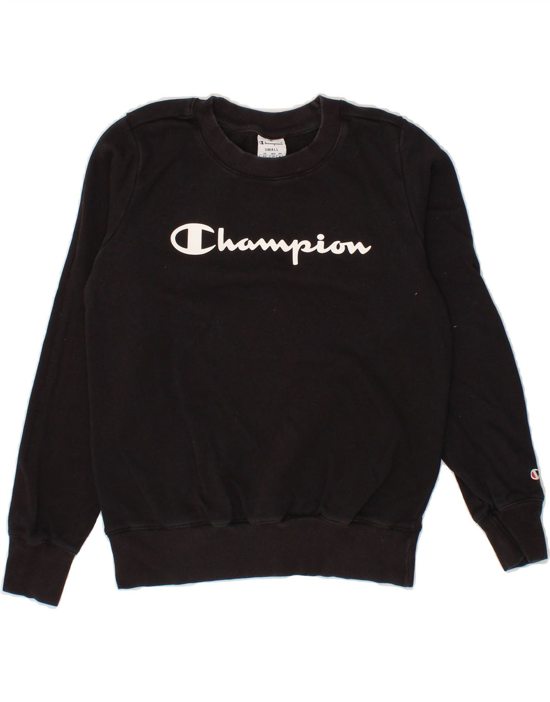 CHAMPION Womens Graphic Sweatshirt Jumper UK 10 Small Black Vintage Champion and Second-Hand Champion from Messina Hembry 