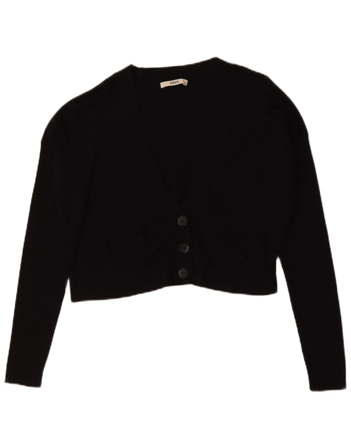 Oasis Womens Crop Oversized Cardigan Sweater UK 14 Medium Black Cotton