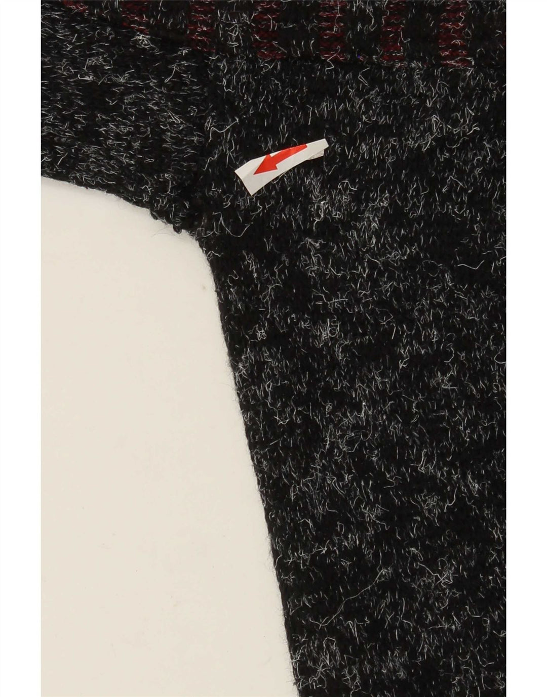 Vintage męski sweter z okrągłym dekoltem duży czarny z wełny w łatki