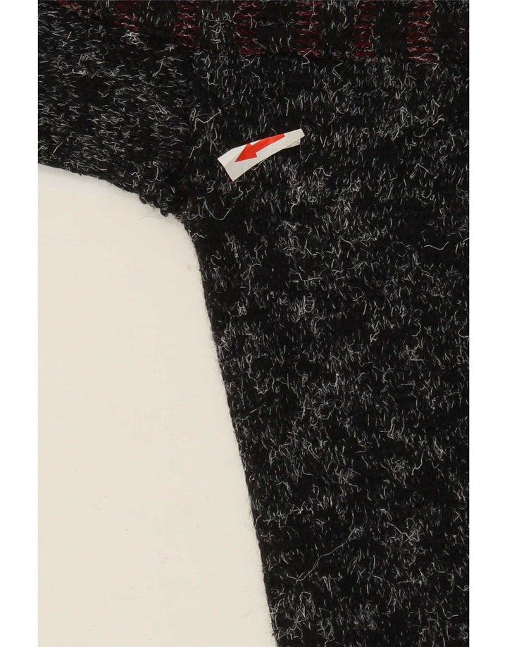 Vintage męski sweter z okrągłym dekoltem duży czarny z wełny w łatki
