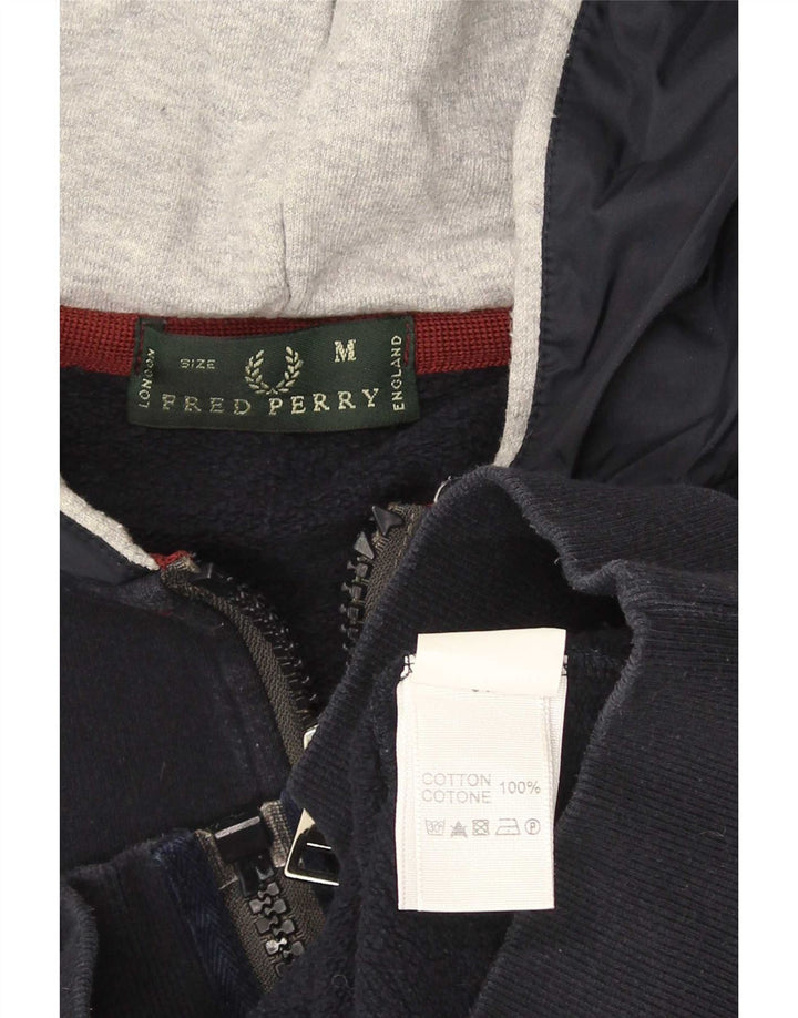 Fred Perry Mens Zip Hoodie Sweater Medium Navy Blue Cotton