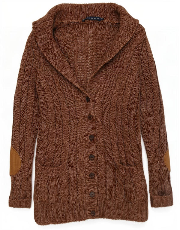 Ralph Lauren Damen-Strickjacke, übergroß, lang, Gr. 6, XS, Braun, Leinen