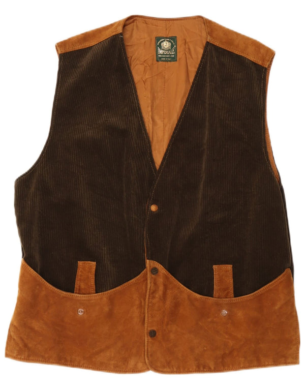 Gilet vintage da uomo in pelle scamosciata IT 52 XL in pelle color block beige