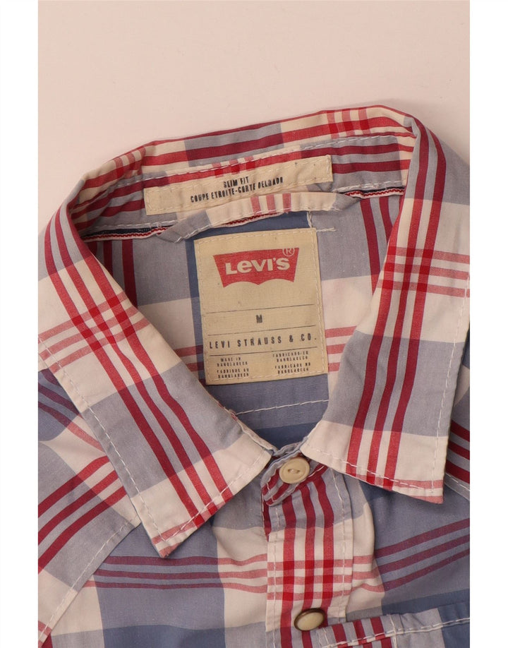 Levi's Mens Short Sleeve Slim Fit Shirt Medium Blue Check Cotton