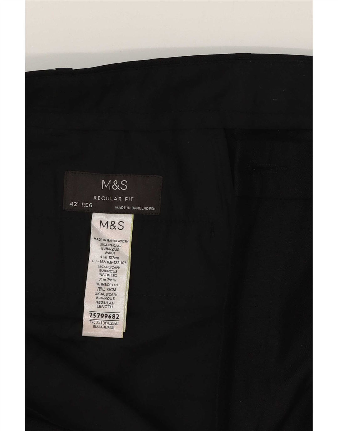 Marks & Spencer Mens Regular Fit Casual Trousers W42 L31 Black Polyester