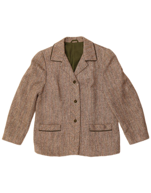 Vintage Womens 3 Button Blazer Jacket UK 14 Medium Grey Striped Wool