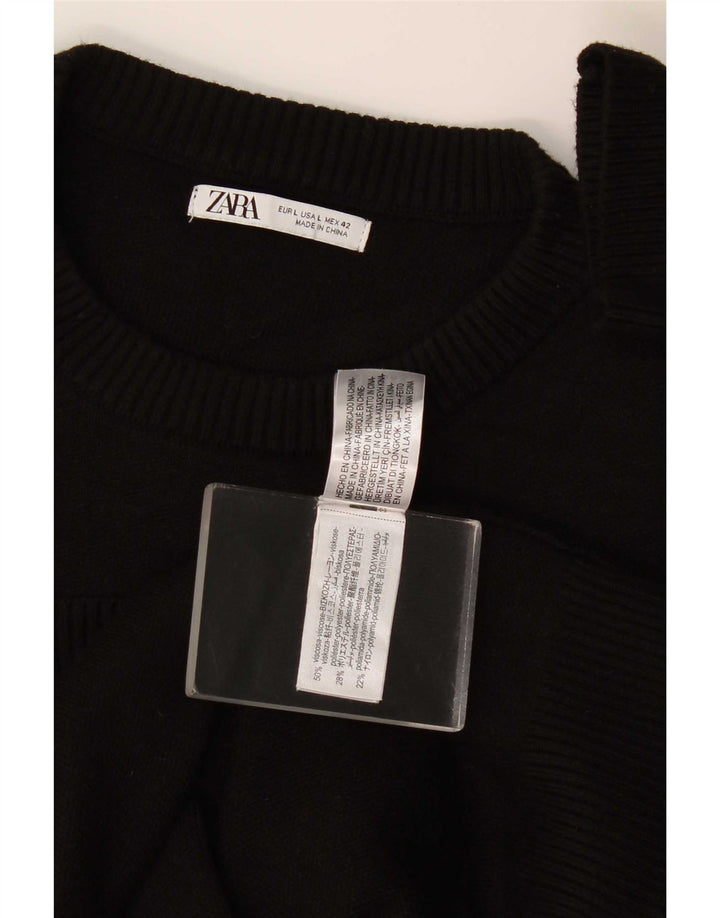 Zara Mens Crew Neck Jumper Sweater Large Black Viscose