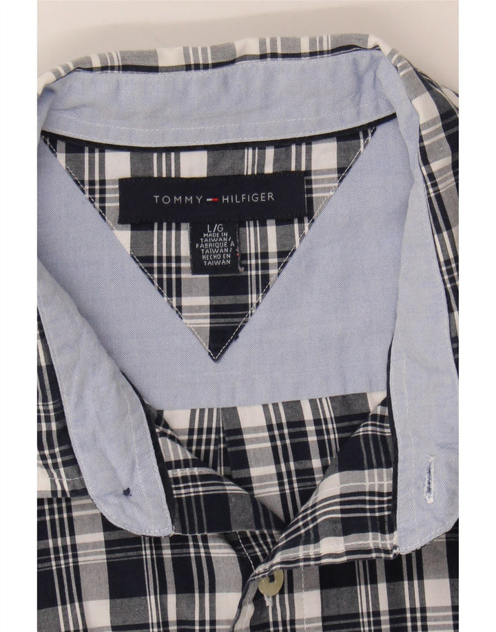 TOMMY HILFIGER Mens Shirt Large Navy Blue Check Cotton Vintage Tommy Hilfiger and Second-Hand Tommy Hilfiger from Messina Hembry 