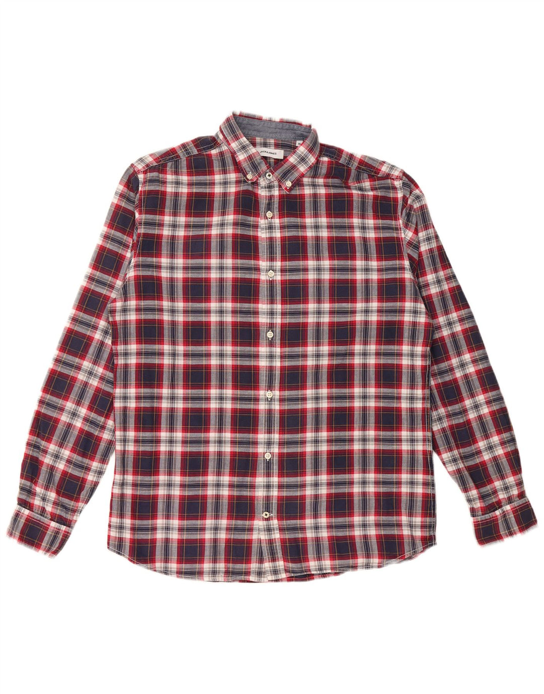 JACK & JONES Mens Shirt Medium Navy Blue Check Cotton
