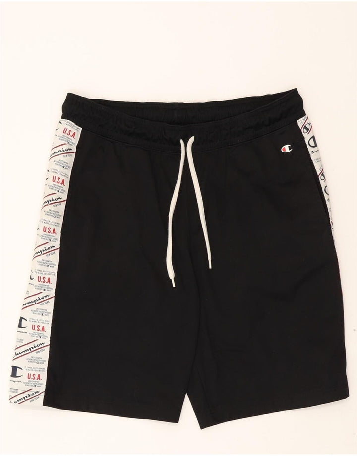 CHAMPION Mens Graphic Sport Shorts Large  Black Colourblock Polyester Vintage Champion and Second-Hand Champion from Messina Hembry 