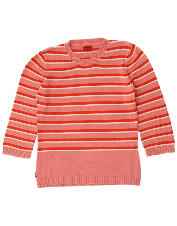 Levi's dametrøje med 3/4 ærmer trøje med rund hals, UK 12 Medium Pink stribet