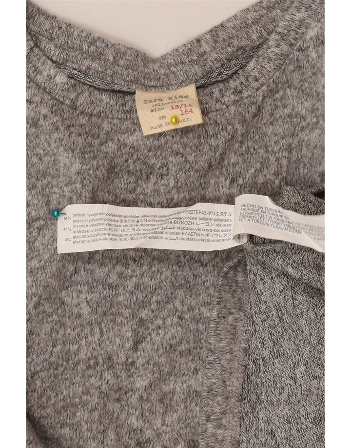 Zara Girls Top Long Sleeve 13-14 Years Grey Flecked Polyester