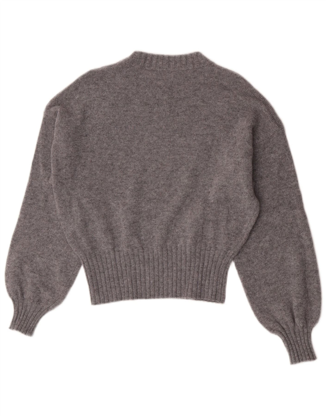 Benetton Womens Crop Boat Neck Jumper Sweater UK 10 Small Grey Wool