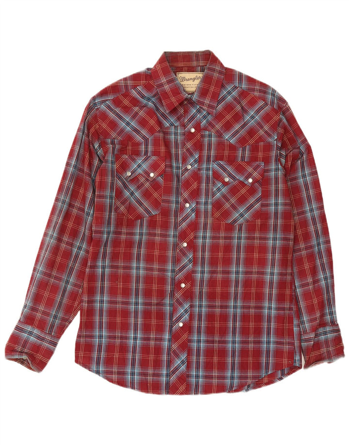 Wrangler Mens Western Shirt Medium Burgundy Check
