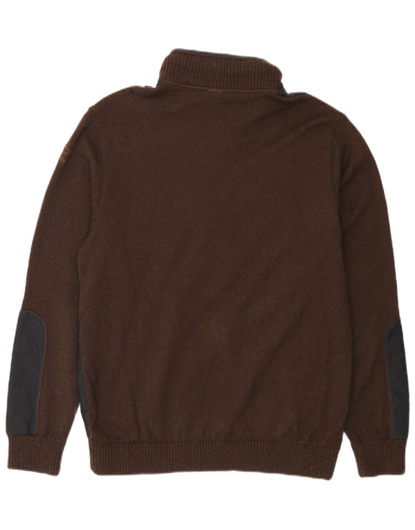 Paul & Shark Mens Zip Neck Jumper Sweater Large Brown Colourblock Wool