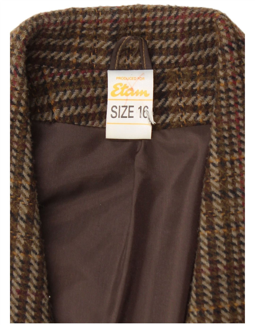 ETAM Womens Double Breasted Blazer Jacket US 16 2XL Brown Check Acrylic