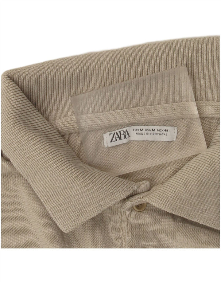 Zara Mens Long Sleeve Polo Shirt Medium Grey