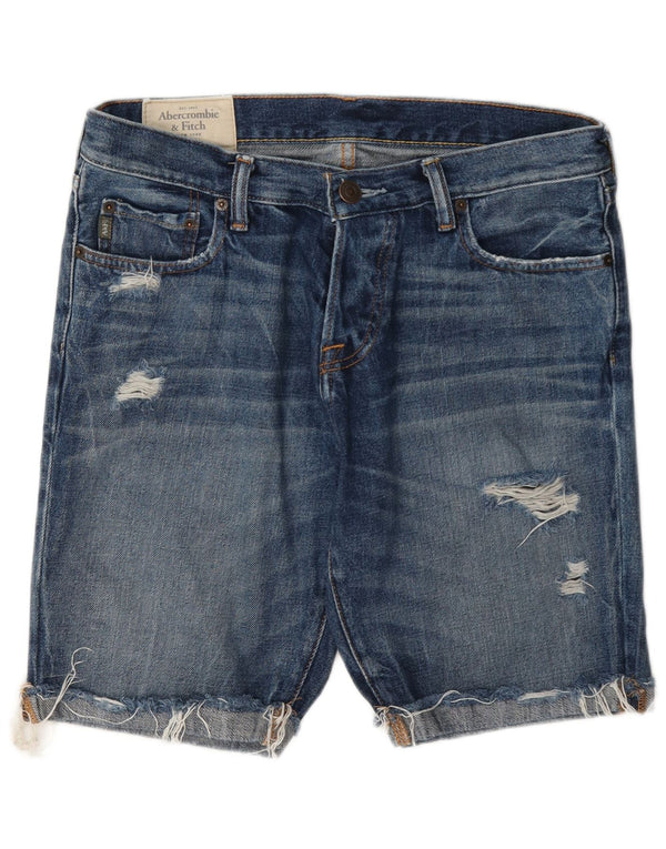 Abercrombie & Fitch Mens Distressed Denim Shorts W32 Large Blue Cotton