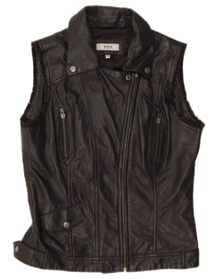 Anna Womens Biker Leather Gilet EU 38 Medium Black Leather
