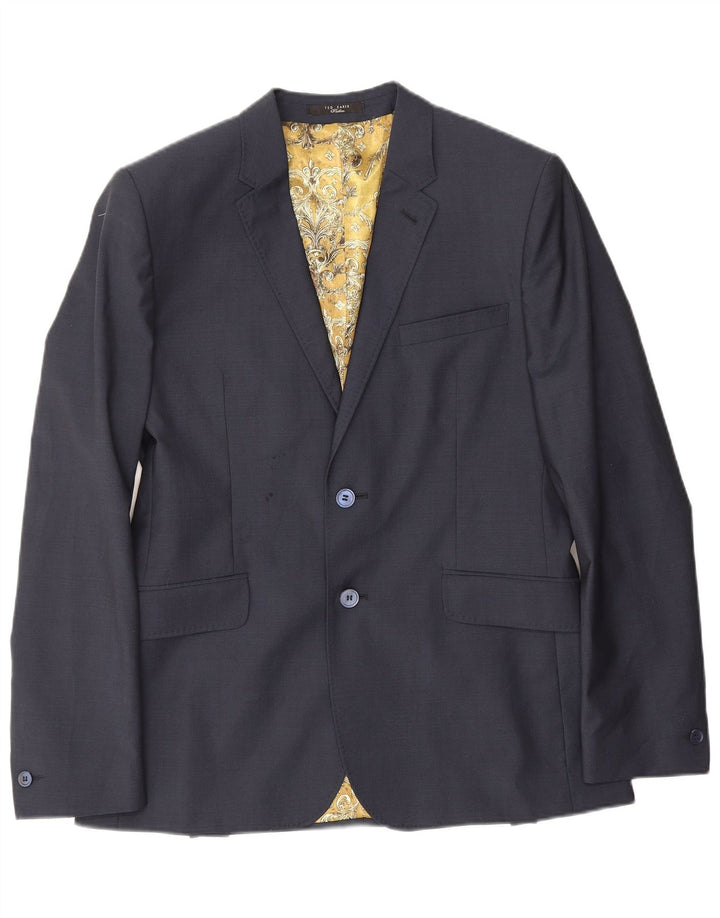 Ted Baker Mens 2 Button Blazer Jacket UK 40 Large Navy Blue Virgin Wool