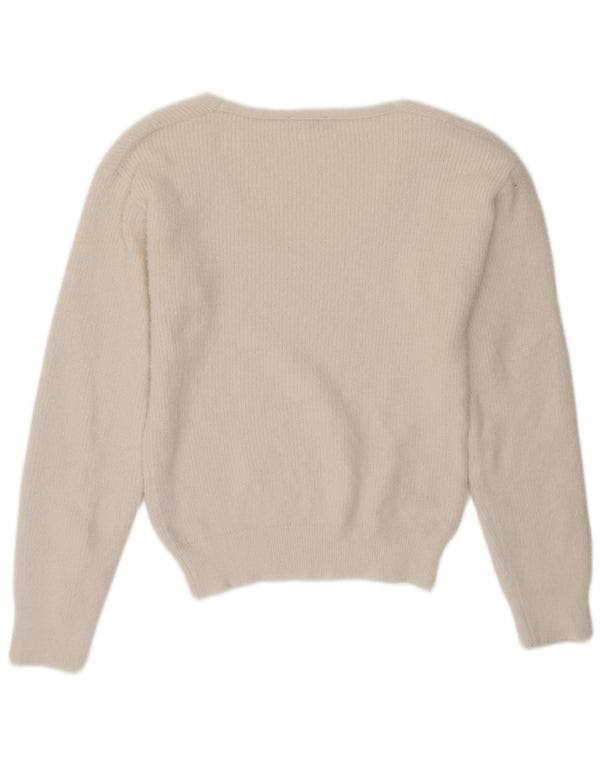 Zara - Jersey con cuello en V para mujer, talla 40, poliéster blanco pequeño