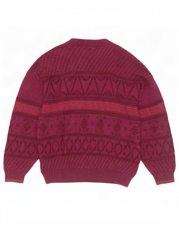 Sweter męski rozpinany w stylu vintage UK 46 XL Burgundowa, geometryczna wełna
