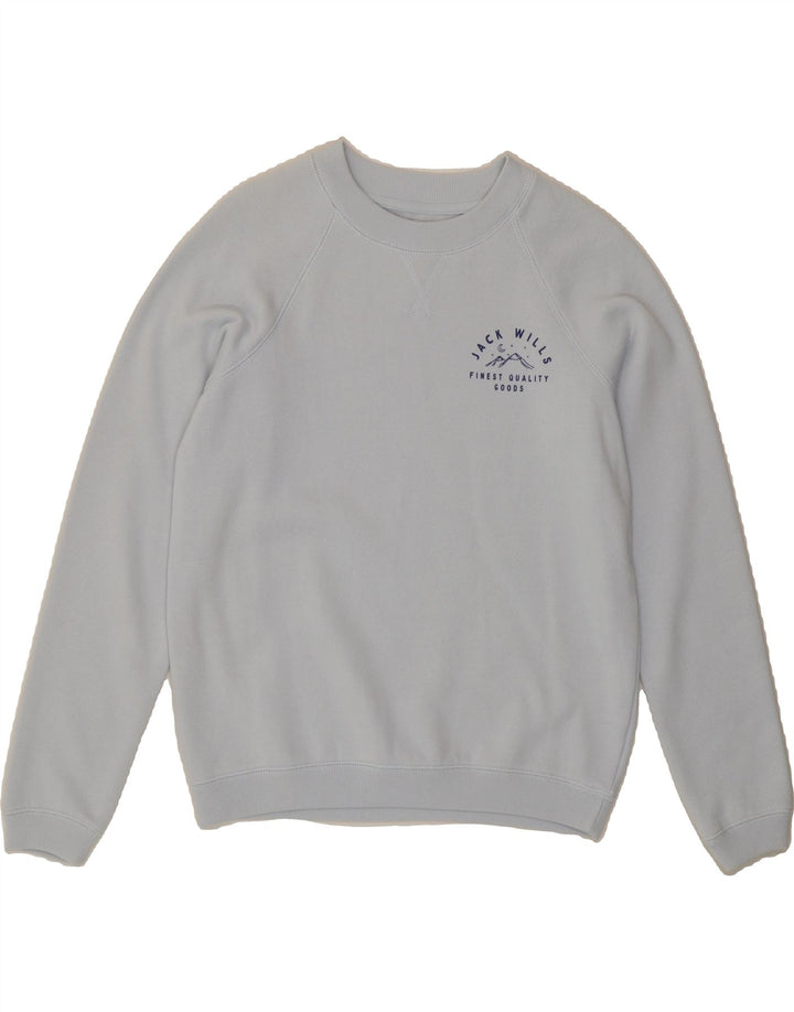 JACK WILLS Womens Graphic Sweatshirt Jumper UK 10 Small Blue Vintage Jack Wills and Second-Hand Jack Wills from Messina Hembry 